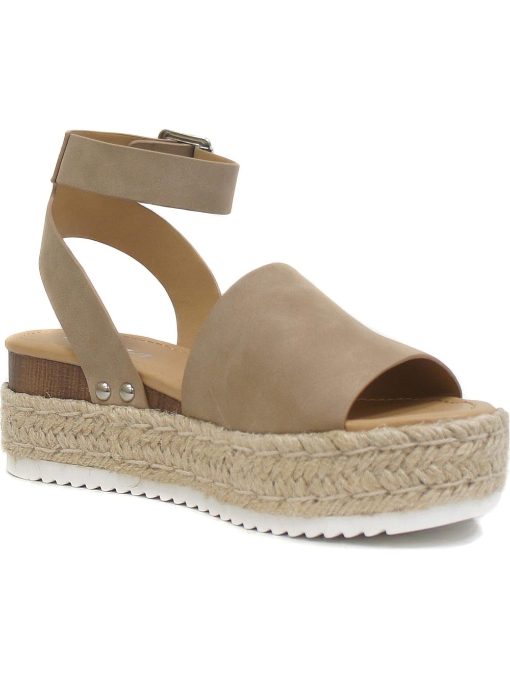 Women's Beige Espadrille Platform Sandal with Ankle Strap